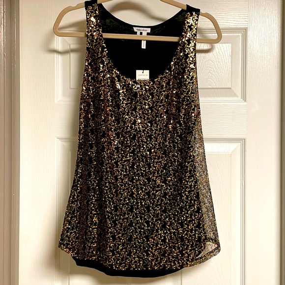Manoukian Paris Black and Gold Sequin Front Tank Top Size Medium - Picture 1 of 4